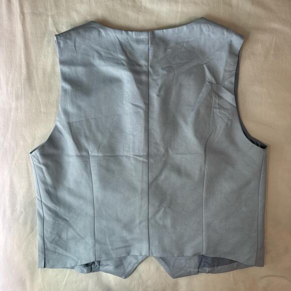 light blue button front vest nwt preppy minimalist officecore - Picture 3 of 5